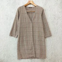 SPRAY PREMIUM スプレイプレミアム グレンチェック ノーカラー コート ロング 薄手 ブラウン ◎、◇〇