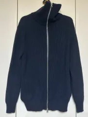 ザラ ネイビー ゴージ ニット ジップアップ カーディガン