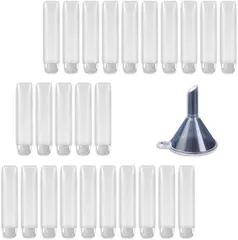 HIRAISM トラベルボトル 詰め替えボトル 小分けボトル シャンプーボトル ミニボトル チューブ型 クリーム ローション 化粧水 持ち運び 旅行 半透明 漏れない 再利用可 漏斗付き (クリア 50本,  50ml)