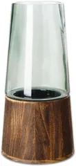 Nicheez 花瓶 ガラス 木製 大きい フラワーベース 北欧風 (クリア)
