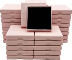 HIRAISM ギフトボックス アクセサリー 箱 薄型 正方形 小物 ジュエリー ピアス 収納 無地 クラフト紙 36個 セット (ピンク,  8 x 8 x 1.5cm)