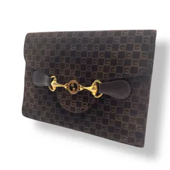 OLD GUCCI_オールドグッチ ポーチ ホースビット GG金具 総柄 スエード ブラウン 茶
