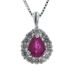K18WG ホワイトゴールド ネックレス ルビー 0.14ct ダイヤモンド 0.07ct ドロップ 雫 取り巻き 41.5cm【新品仕上済】【zz】【中古】