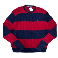 Polo by Ralph Lauren ポロ ラルフローレン ボーダー柄 ケーブルニット コットンニット 赤×紺 XXLサイズ No.EA57
