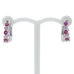 K14WG ホワイトゴールド ピアス ルビー キュービックジルコニア フープ バイカラー 11.2mm幅【新品仕上済】【zz】【中古】