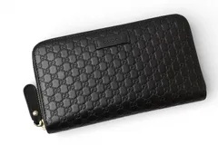 グッチ 財布 GUCCI 長財布/ラウンドファスナー式 マイクログッチシマ ブラック 449391【中古】