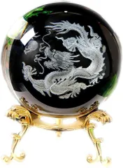 HIRAISM 龍の玉 風水 水晶 置物 開運 台座付き (透明,  8cm)