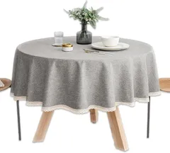 HIRAISM 北欧風 テーブルクロス 円形 撥水 防水 (グレー,  直径120cm)