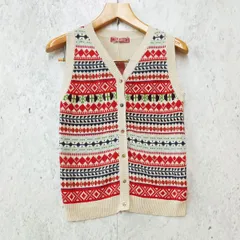 HEART MARKET ハートマーケット ジャガード ニット ベスト フェアアイル柄 幾何学模様 ベージュ レッド グリーン ブルー Mサイズ ◎、〇◇