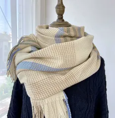 【イエロー】マフラー レディース チェック 大判 ストール ショール 秋冬 防寒 おしゃれ 暖かい 上品 ギフト あたたかい かわいい