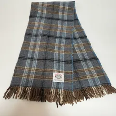 【美品】Jamieson's ジャミーソンズ　大判 Pure Shetland Tweed マフラー　Shetland Wool 100%　ブルー/グレー/ブラウン　ウール　ツイード　フリンジ