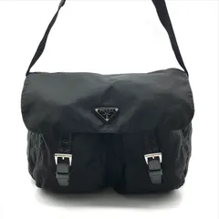 良品 PRADA プラダ メッセンジャー ナイロン テスート レザー ショルダー バッグ ブラック ブランド ユニセックス 鞄 Bag かばん r397