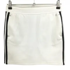 アディダス スカート 白×黒 ストライプ織生地 バックロゴ サイド3ライン ストレッチ ウエストゴム  レディース M ゴルフウェア adidas