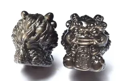 繊細彫刻 シルバーオブシディアン　36x39x44mm　開運龍 置物 1個売り パワーストーン 天然石 _CRG204【宅急便】