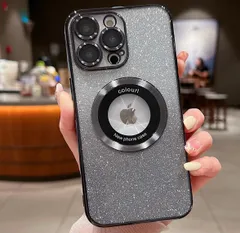 iPhone 15 Plus 用 ケース マグネット(グリッターグラデーションペーパー) (Magsafe対応) カメラレンズプロテクター ロゴビュー レディース ガールズ ソフトスパークリングカバー