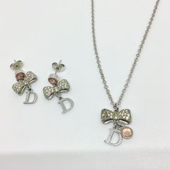 美品♡ディオール ネックレス リボン ロゴ ラインストーン シルバー