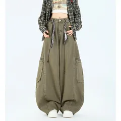 ワイドパンツ ルーズ ストリート デニム ツイル Y2K バギー レディース 韓国ファッション ダンス 個性派 バルーンパンツ カーゴパンツ 無地