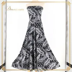 フラダンス 衣装 ワンピース ドレス ブラック系 KHARIS ANGEL ペイズリー柄 ハワイアン アロハ レッスン 練習 フラ ダンス ホワイト系 黒 白 モノクロ モノトーン フレアスカート 華やか 上品 大人っぽい おしゃれ フリースタイル