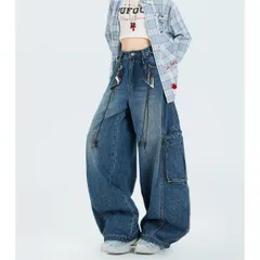 ワイドパンツ ルーズ ストリート デニム ツイル Y2K バギー レディース 韓国ファッション ダンス 個性派 バルーンパンツ カーゴパンツ 無地