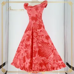 フラダンス 衣装 ワンピース ドレス レッド系 ノースリーブ フリル ワンカラー プルメリア柄 ラウアエ柄 シンプル かわいい 鮮やか 華やか 明るい ハワイアン アロハ ハワイアンプリント フラ ダンス レッスン 練習 ドレスアップ おしゃれ レディース