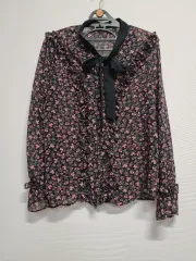 MIXXO フラワー ブラック リボン シースルーブラウス