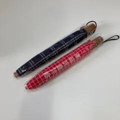 チェック柄　折りたたみ雨傘2本セット　紺と赤
