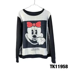 レディース トレーナー 長袖 ブラック ビッグプリント キャラクター ミニーマウス スウェット 古着 TK11958