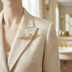 小花とリーフのブランチブローチ｜真鍮製 アンティークゴールド調 ebro29