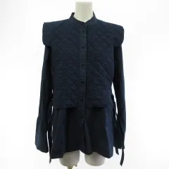 ザラ ZARA シャツ ブラウス 長袖 キルティング レイヤード ネイビー 紺 XS