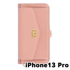 【新品未使用】iPhone13 Pro アイフォン13プロ ストラップ付き 手帳型スマホ ケース ショルダー (カバー色ピンクベージュ) カード収納 鏡付き ミラー 可愛い カバー myones-case026-iphone13pro-pkbe