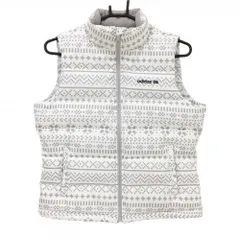 アディダス ダウンベスト 白×グレー 総柄 胸ロゴ ネック裏起毛 レディース M ゴルフウェア adidas