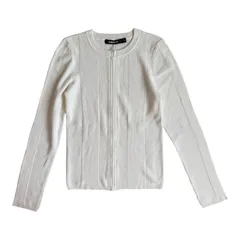 ZK33 DKNY ディーケーエヌワイ リブニットカーディガン ホワイト フロントジップ 長袖 レディース P/Sサイズ