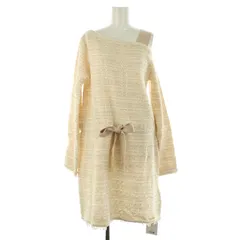 レディ Rady ツイードニットワンピース ミニ 長袖 アシンメトリー オープンショルダー M ベージュ /MY ■OS