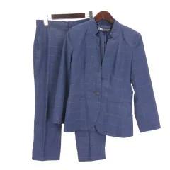 ザラ ZARA チェック スーツ セットアップ ジャケット 36 パンツ 38 ネイビー ■FF
