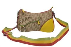 Christian Dior クリスチャンディオール ショルダーバッグ トロッター ラスタカラー レザー キャンバス シルバー金具 美品 中古 4b011223