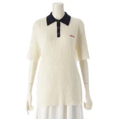 ミュウミュウ 24-25AW カシミヤ ロゴ ニット 半袖 ポロシャツ トップス MMLA34 オフホワイト 42【中古】