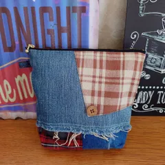 107☆USEDデニムリメイク☆マルチポーチ☆文具入れ☆貯金通帳入れ☆化粧ポーチ☆ジーンズリメイク☆