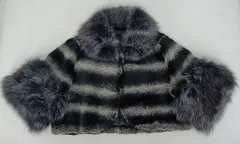 coomb luxe クームリュクス リアルファージャケット ボレロ ラビット フォックス CH-25703 サイズF ブラック×グレー [M-6520]