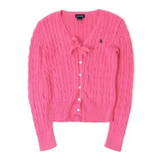 ポロラルフローレン ピンク リボン ケーブル カーディガン