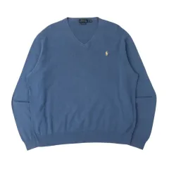 ポロラルフローレン ダークブルー ピマコットン Vネック ニット