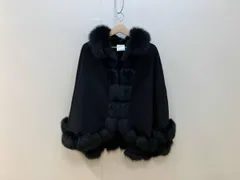 SAGA FURS サガファーズ ケープ ポンチョ サイズM～L 黒 ブラック J-6103 カシミヤ100% ブルーフォックス レディース 前･袖留め具有り