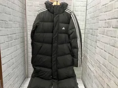 adidas/ロングダウンコート/Mサイズ/ブラック/フード付き/アディダス/3ストライプ/JG5958