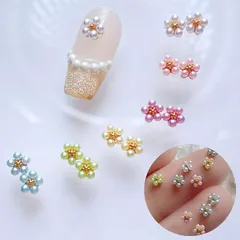 K-Bom ネイルパーツ 花 6カラー 5個ずつ 30個 小さくてかわいい ジュエリーパーツ パールフラワー フラワーネイル ミニ レジン用 3Dネイル 台座付き (マルチ,  中型)