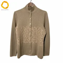 #wnc フェラガモ Ferragamo カーディガン M ベージュ ニット リブ レザー使い ロゴ入りスナップボタン レディース [977252]のサムネイル
