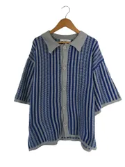 ディスコート Discoat ニット カーディガン 半袖 ストライプ サイズF 青 グレー QQQ