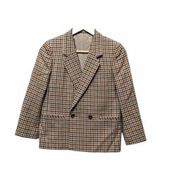 ギャミヌリィ チェック柄 ダブル ジャケット M ブラウン ウール混 厚手 