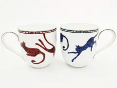 Noritake ボーンチャイナ マグカップ ネコ柄 ブルー レッド ペアセット 日本製