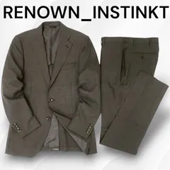 RENOWN_INSTINKT レナウン ウール100％ チェック柄 2B シングルスーツ ジャケット スラックス パンツ セットアップ ブラウングレー▲020▼10319k09