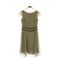 トッカ TOCCA リボン柄 シフォン ワンピース 膝丈 半袖 ジャガード 0 ベージュ /MY ■OS