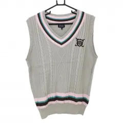 【美品】パーリーゲイツ ニットベスト ベージュ×ピンク 前面ケーブル編み コットン100% メンズ 5(L) ゴルフウェア PEARLY GATES